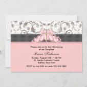 Roze Zwart Goud Kruis Meisjes Roze Doop Kaart (Achterkant)