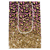 Roze Zwart Goud Luipaard Glitter Medium Cadeauzakje (Achterkant)