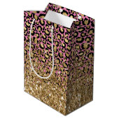 Roze Zwart Goud Luipaard Glitter Medium Cadeauzakje (Achterkant Gekanteld)