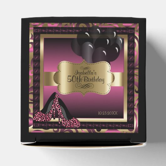 Roze, Zwart & Goud Metallic - 00ste verjaardag Bedankdoosjes (Bovenkant)