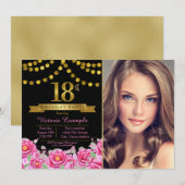 Roze Zwart Goud Modern 18e Verjaardagsfeest Kaart (Voorkant / Achterkant)
