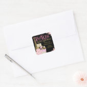 Roze Zwart Goud Paris Baby shower Dank u Vierkante Sticker (Envelop)