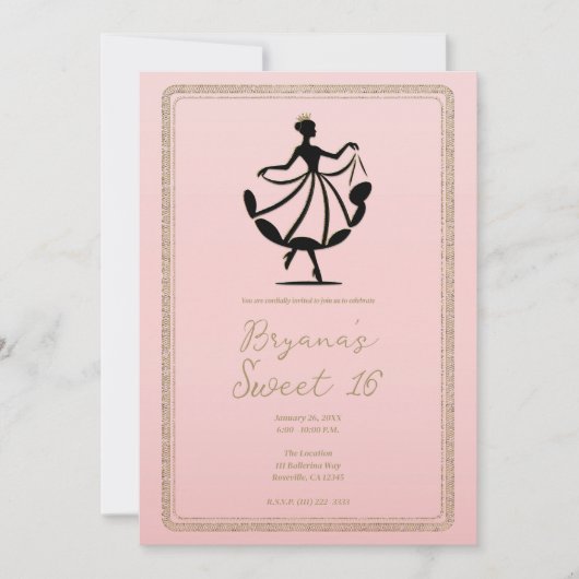Roze Zwart Goud Waltzing Dancing Princess Party Kaart (Voorkant)