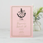 Roze Zwart Goud Waltzing Dancing Princess Party Kaart (Staand voorkant)