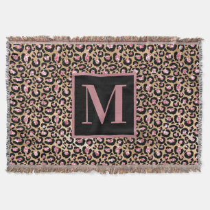 Roze Zwart Gouden Cheetah/Luipaard Monogram Initia Deken
