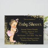 Roze Zwart Gouden Folie Glitter Meisje Baby shower Kaart (Staand voorkant)