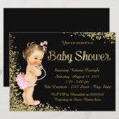 Roze Zwart Gouden Folie Glitter Meisje Baby shower Kaart (Voorkant / Achterkant)
