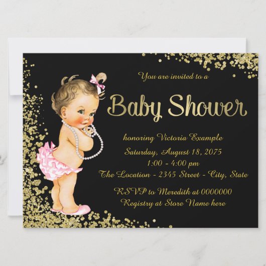 Roze Zwart Gouden Folie Glitter Meisje Baby shower Kaart (Voorkant)