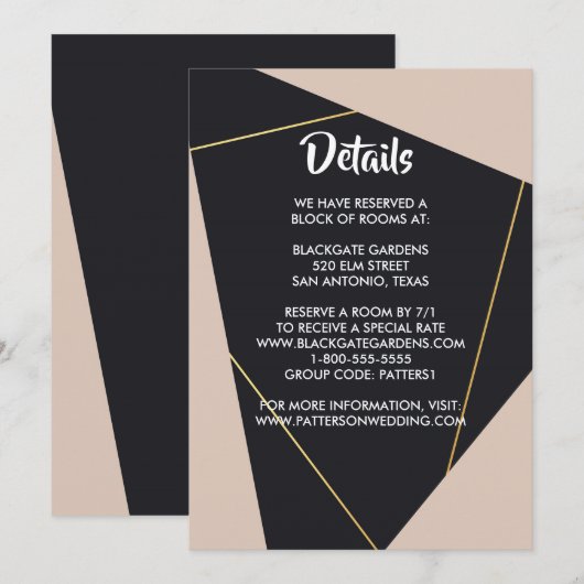 Roze zwart & gouden geometrische behuizing kaart (Voorkant / Achterkant)