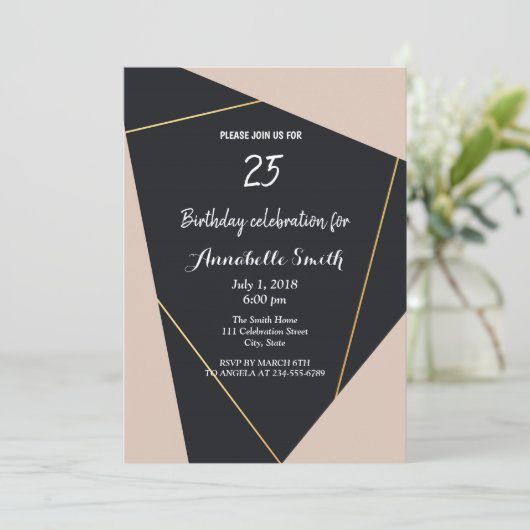 Roze zwart  & gouden geometrische Verjaardag Kaart (Staand voorkant)