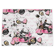 Roze, Zwart, Gouden Motorfiets bloemige Cadeautas
