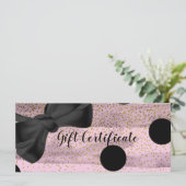 Roze & zwart gouden polka dots chic cadeaubon (Staand voorkant)