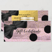 Roze & zwart gouden polka dots chic cadeaubon (Voorkant / Achterkant)
