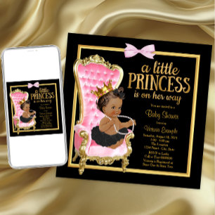 Roze Zwart Gouden Stoel Etnische Prinses Baby show Kaart