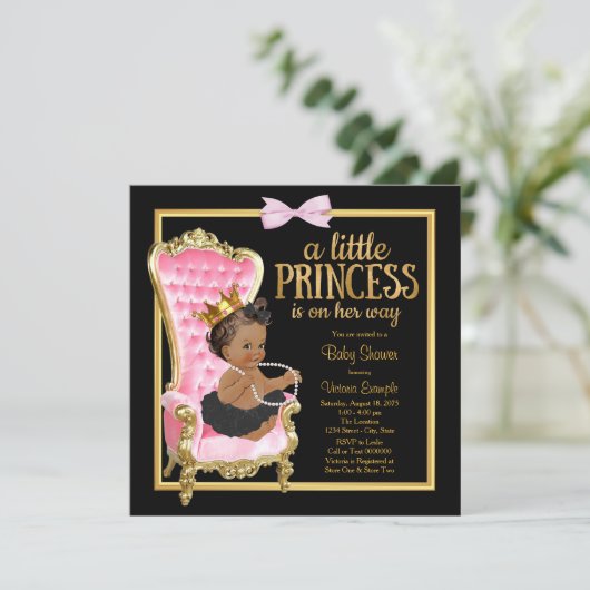 Roze Zwart Gouden Stoel Etnische Prinses Baby show Kaart (Staand voorkant)