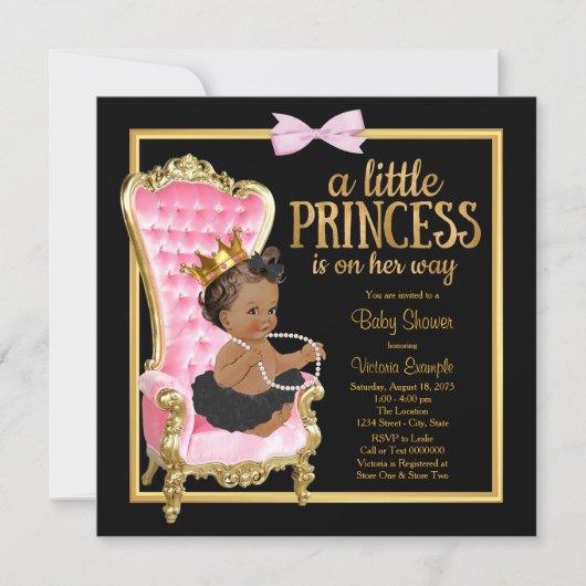Roze Zwart Gouden Stoel Etnische Prinses Baby show Kaart (Voorkant)