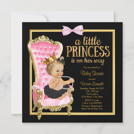 Roze Zwart Gouden Stoel Princess Baby shower Kaart (Voorkant)