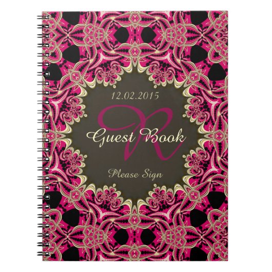  roze zwart goudkleurig monogram gastboek notitieboek (Voorkant)