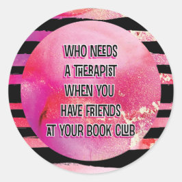 Roze Zwart Grappig Boek Club Groep Ronde Sticker