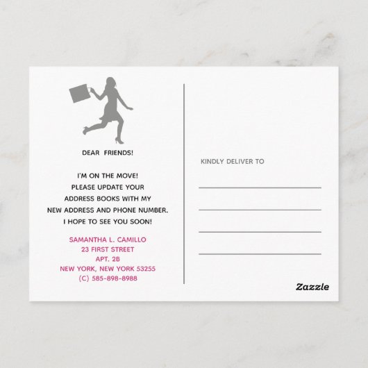 Roze zwart grijs briefkaart (Achterkant)