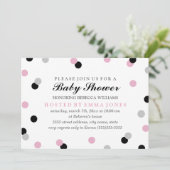 Roze Zwart Grijs Confetti Baby shower Uitnodigen Kaart (Staand voorkant)
