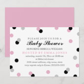 Roze Zwart Grijs Confetti Baby shower Uitnodigen Kaart (Voorkant / Achterkant)