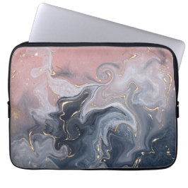 Roze Zwart Grijs Decoratief Waterverf Marmer Laptop Sleeve