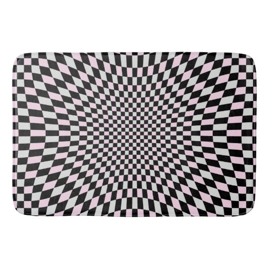 Roze Zwart Grijs Trippy Checker Board Patroon Badmat (Voorkant)