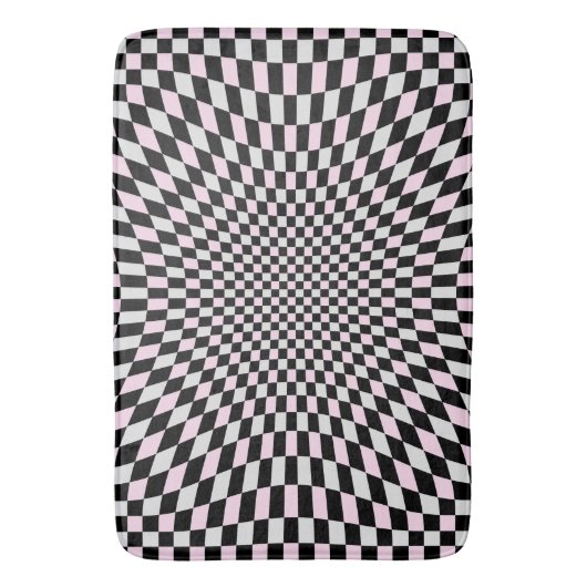 Roze Zwart Grijs Trippy Checker Board Patroon Badmat (Voorkant Verticaal)