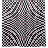 Roze Zwart Grijs Trippy Checker Board Patroon Douchegordijn (Voorkant)