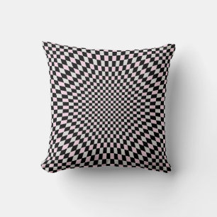 Roze Zwart Grijs Trippy Checker Board Patroon Kussen