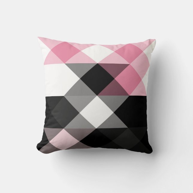 roze zwart grijs wit geometrisch kussen (Voorkant)