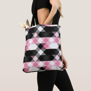 roze zwart grijs wit geometrisch tote bag
