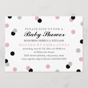 Roze Zwart Grijze Confetti Baby Shower Uitnodiging