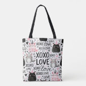 ROZE ZWART GRIJZE VALENTIJN KATTEN MUIZEN & KUSSEN TOTE BAG (Achterkant)