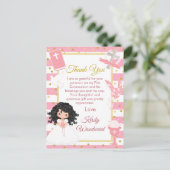 Roze Zwart Haar Meisje Eerste Communie Bedankt Briefkaart (Staand voorkant)