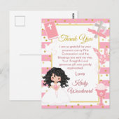 Roze Zwart Haar Meisje Eerste Communie Bedankt Briefkaart (Voorkant / Achterkant)