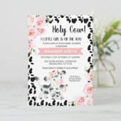 Roze Zwart Heilige Koe Bloemen Koe Print Baby show Kaart (Staand voorkant)