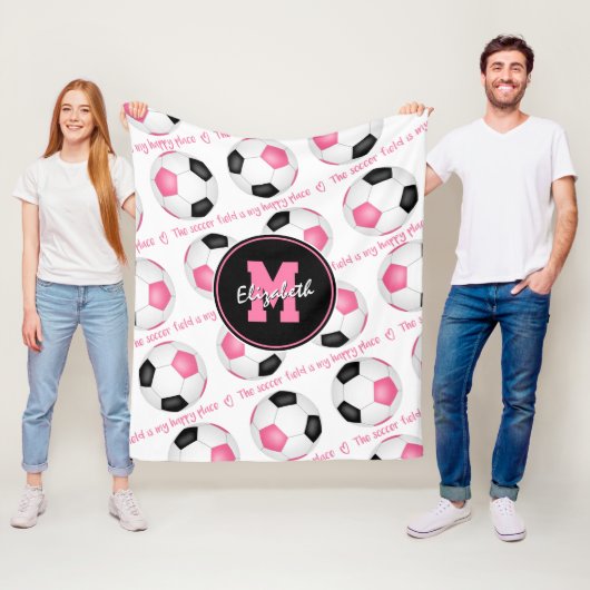 roze zwart Het voetbalveld is mijn gelukkige plek Fleece Deken (In situ)