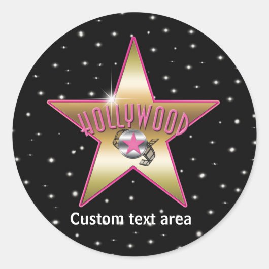 Roze Zwart Hollywood Gold Star Party Sticker (Voorkant)