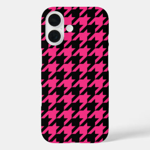 Roze Zwart Houndstooth Schotse ruit  iPhone 16 Hoesje