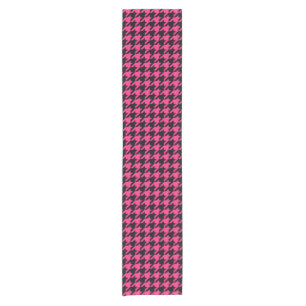 Roze Zwart Houndstooth Schotse ruit  Korte Tafelloper