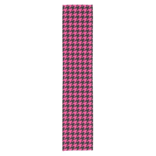 Roze Zwart Houndstooth Schotse ruit  Korte Tafelloper (Voorkant)