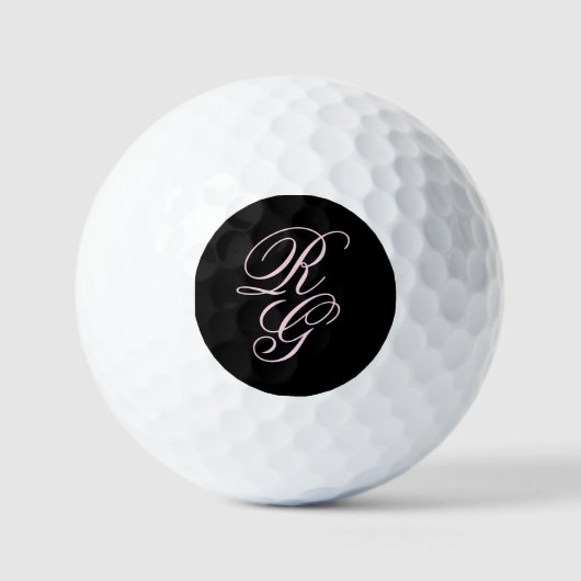 Roze zwart Initialen-script zwart Golfballen (Voorkant)