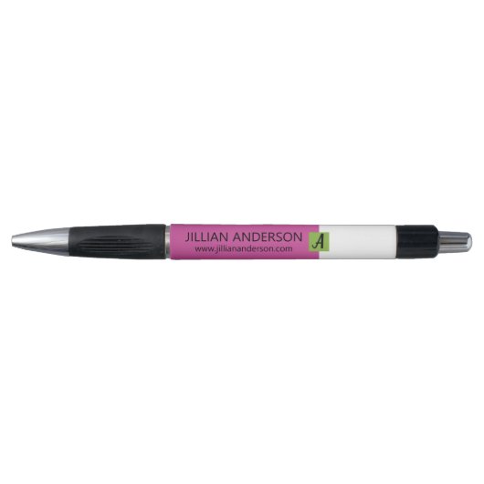 Roze Zwart Kleur Geblokkeerde Monogram Naam Modern Pen (Voorkant)