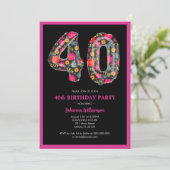 Roze Zwart Kleurrijke Vrouwen 40ste Verjaardag Par Kaart (Staand voorkant)