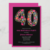 Roze Zwart Kleurrijke Vrouwen 40ste Verjaardag Par Kaart (Voorkant / Achterkant)