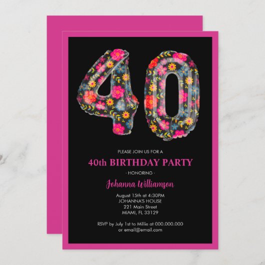 Roze Zwart Kleurrijke Vrouwen 40ste Verjaardag Par Kaart (Voorkant / Achterkant)