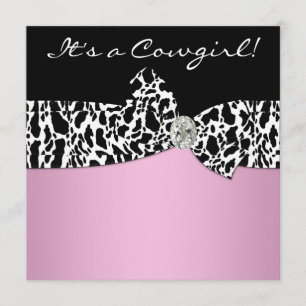 Roze Zwart Koeienprint Cowgirl Baby Shower Kaart