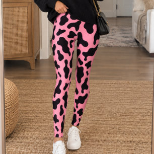 Roze Zwart Koeienprint Leggings